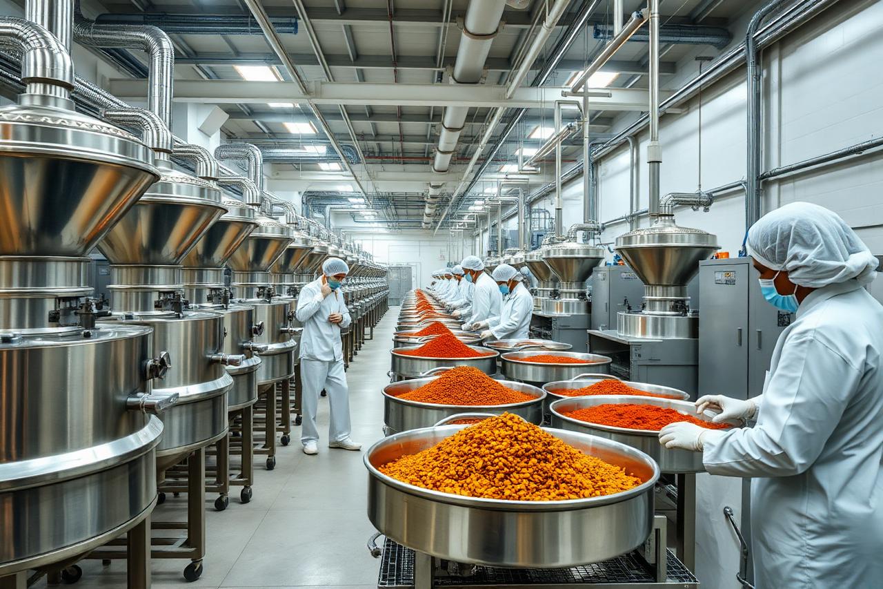 SpiceAuras spice processing floor with stainless steel grinding lines